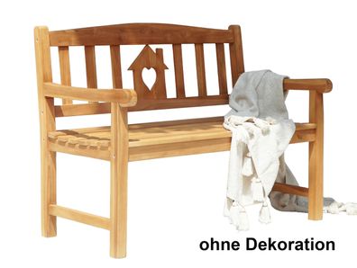 Gartenbank OLENA 2-Sitzer mit Haus und Herz 120cm Breit Teak Natur Terrassenbank
