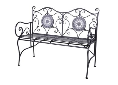 Gartenbank TINO 116cm Breit Stahl Schwarz Terrassenbank Wetterfest Sitzbank Outdoor