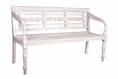 Gartenbank TOMAS 3-Sitzer 150cm Breit Mahagoni Weiß Terrassenbank Wetterfest Sitzbank