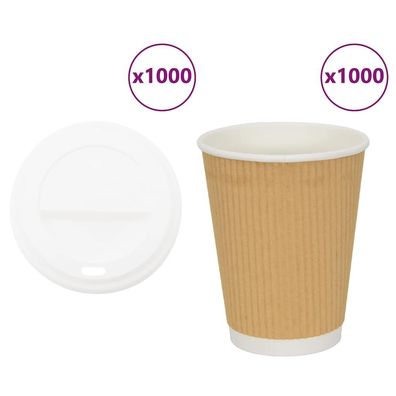 Gewellte Pappbecher Braun 1000 Stück Deckel 300ml Einwegbecher Getränkebecher Pappe