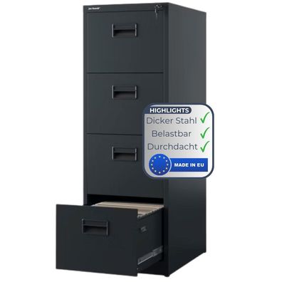 Hängeregisterschrank abschließbar TION 132x46x62cm Anthrazit 4 Schubladen mit Schloss