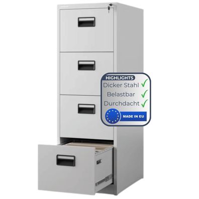 Hängeregisterschrank abschließbar TION 132x46x62cm Grau 4 Schubladen mit Schloss
