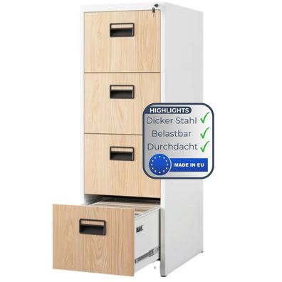 Hängeregisterschrank abschließbar TION 132x46x62cm Weiß-Sonoma Eiche 4 Schubladen mit