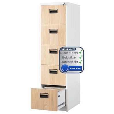 Hängeregisterschrank abschließbar TION 163x46x62cm Weiß-Sonoma Eiche 5 Schubladen mit