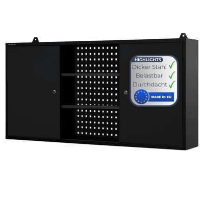Hängeschrank Werkstatt abschließbar OLIS 60x120x20cm Schwarz Metallschrank hängend