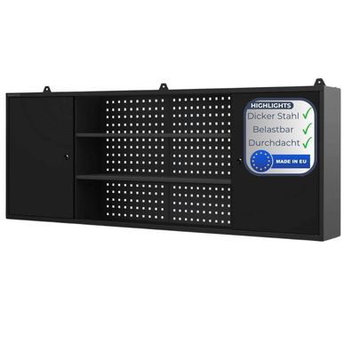 Hängeschrank Werkstatt abschließbar OLIS 60x160x20cm Schwarz Metallschrank hängend