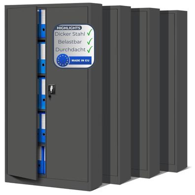 MegaDeal 4x Aktenschrank abschließbar KADO 185x90x40cm Anthrazit 5 Ebenen verstellbar