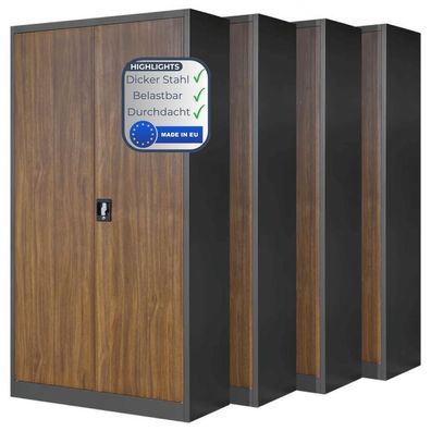 MegaDeal 4x Aktenschrank abschließbar KADO 185x90x40cm Anthrazit-Nussbaum 5 Ebenen