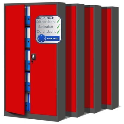 MegaDeal 4x Aktenschrank abschließbar KADO 185x90x40cm Anthrazit-Rot 5 Ebenen