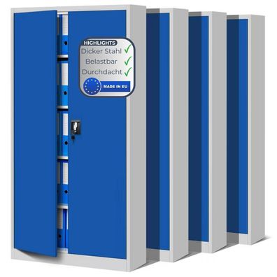 MegaDeal 4x Aktenschrank abschließbar KADO 185x90x40cm Grau-Blau 5 Ebenen verstellbar