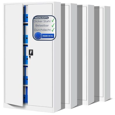 MegaDeal 4x Aktenschrank abschließbar KADO 185x90x40cm Weiß 5 Ebenen verstellbar