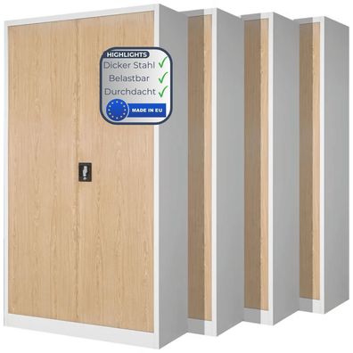 MegaDeal 4x Aktenschrank abschließbar KADO 185x90x40cm Weiß-Sonoma Eiche 5 Ebenen