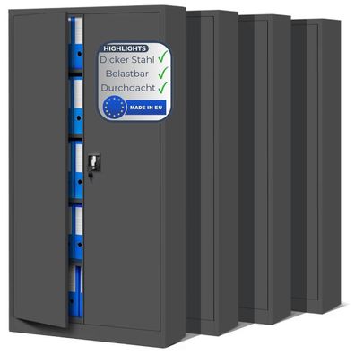 MegaDeal 4x Aktenschrank abschließbar KADO 195x90x40cm Anthrazit 5 Ebenen verstellbar