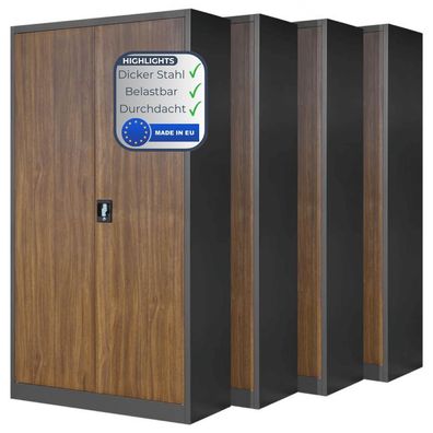 MegaDeal 4x Aktenschrank abschließbar KADO 195x90x40cm Anthrazit-Nussbaum 5 Ebenen