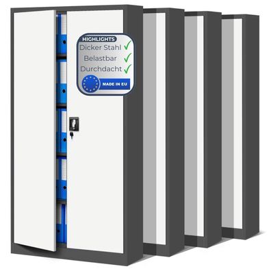 MegaDeal 4x Aktenschrank abschließbar KADO 195x90x40cm Anthrazit-Weiß 5 Ebenen