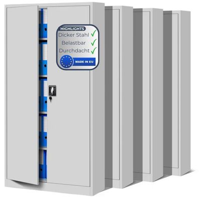 MegaDeal 4x Aktenschrank abschließbar KADO 195x90x40cm Grau 5 Ebenen verstellbar