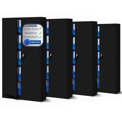 MegaDeal 4x Aktenschrank abschließbar KADO 195x90x40cm Schwarz 5 Ebenen verstellbar