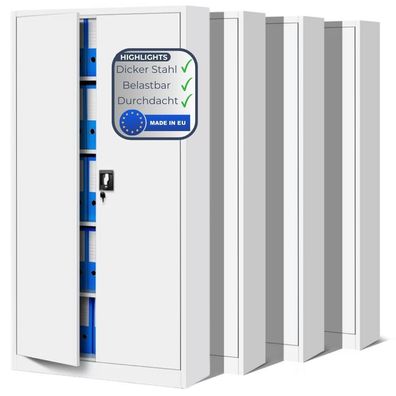 MegaDeal 4x Aktenschrank abschließbar KADO 195x90x40cm Weiß 5 Ebenen verstellbar