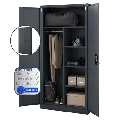 Mehrzweckschrank Metall abschließbar REKL 185x90x45cm Anthrazit Funktionaler