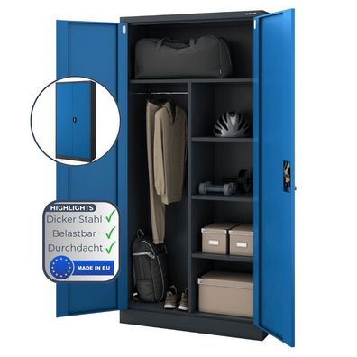 Mehrzweckschrank Metall abschließbar REKL 185x90x45cm Anthrazit-Blau Funktionaler
