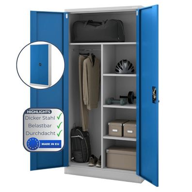 Mehrzweckschrank Metall abschließbar REKL 185x90x45cm Grau-Blau Funktionaler