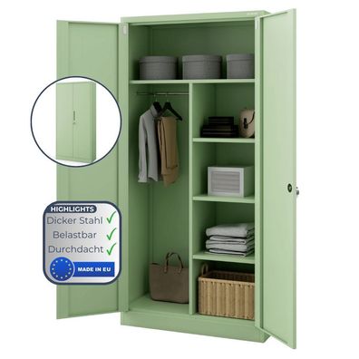 Mehrzweckschrank Metall abschließbar REKL 185x90x45cm Pastellgrün Funktionaler