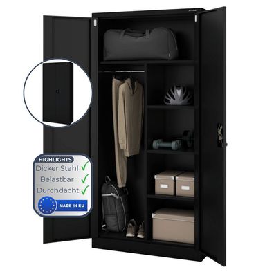Mehrzweckschrank Metall abschließbar REKL 185x90x45cm Schwarz Funktionaler
