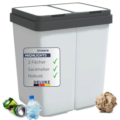 Mülleimer 2 Fächer Küche 2x25L Trenneimer Müllsackhalter Abfalleimer Deckel Büro