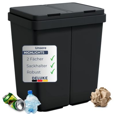 Mülleimer 2 Fächer Küche 2x25L Trenneimer Müllsackhalter Abfalleimer Deckel Büro