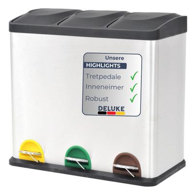 Mülleimer 3 Fächer Edelstahl 3x 18L Inneneimer herausnehmbar Pedaleimer Tretmülleimer