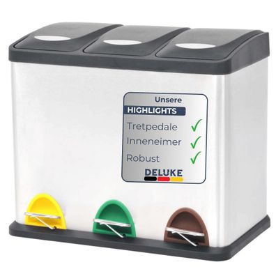 Mülleimer 3 Fächer Edelstahl 3x 8L Inneneimer herausnehmbar Pedaleimer Tretmülleimer