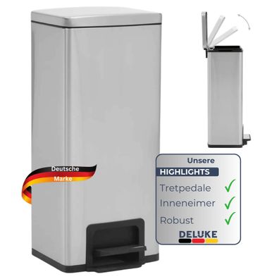 Mülleimer Fußpedal 30L Edelstahl Inneneimer ABS Tretmülleimer Küche Abfalleimer