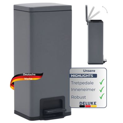 Mülleimer Fußpedal 30L Stahl Inneneimer ABS Tretmülleimer Küche Abfalleimer Deckel