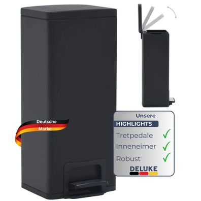 Mülleimer Fußpedal 30L Stahl Inneneimer ABS Tretmülleimer Küche Abfalleimer Deckel