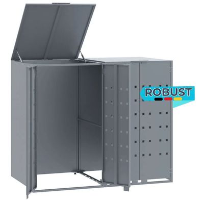 Mülltonnenbox GORILO für 2 Tonnen Grau 138x79x117 cm Stahl Mülltonnenverkleidung 2er