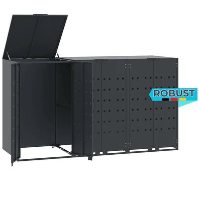 Mülltonnenbox GORILO für 3 Tonnen Anthrazit 207x79x117 cm Stahl Mülltonnenverkleidung