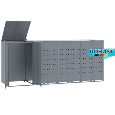Mülltonnenbox GORILO für 4 Tonnen Grau 276x79x117 cm Stahl Mülltonnenverkleidung 4er