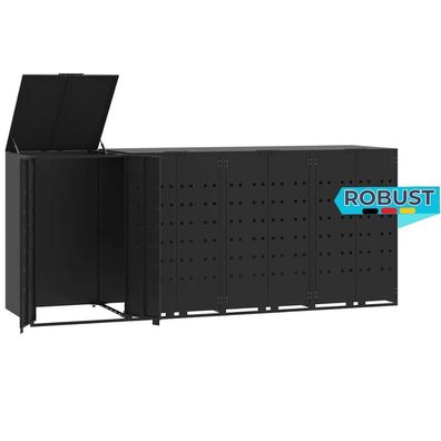 Mülltonnenbox GORILO für 4 Tonnen Schwarz 276x79x117 cm Stahl Mülltonnenverkleidung