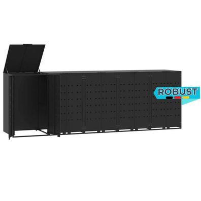 Mülltonnenbox GORILO für 5 Tonnen Schwarz 345x79x117 cm Stahl Mülltonnenverkleidung