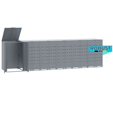 Mülltonnenbox GORILO für 6 Tonnen Grau 414x79x117 cm Stahl Mülltonnenverkleidung 6er