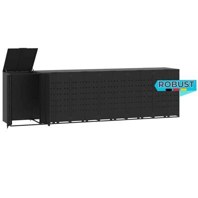 Mülltonnenbox GORILO für 6 Tonnen Schwarz 414x79x117 cm Stahl Mülltonnenverkleidung