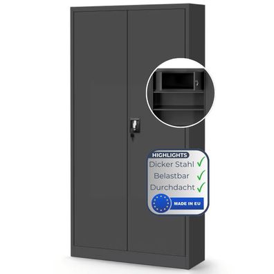 Metallschrank abschließbar KODLI 185x90x45cm Anthrazit Geheimfach 4 Ebenen
