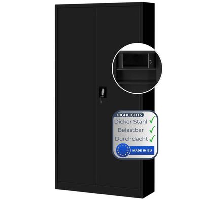 Metallschrank abschließbar KODLI 185x90x45cm Schwarz Geheimfach 4 Ebenen Aktenschrank