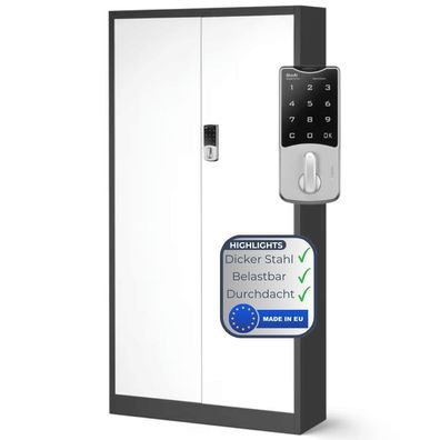 Metallschrank abschließbar ODIS 185x90x40cm Anthrazit-Weiß Zahlenschloss 5 Ebenen