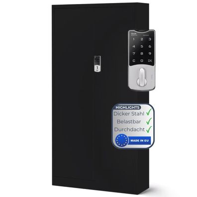 Metallschrank abschließbar ODIS 185x90x40cm Schwarz Zahlenschloss 5 Ebenen