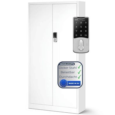 Metallschrank abschließbar ODIS 185x90x40cm Weiß Zahlenschloss 5 Ebenen Aktenschrank