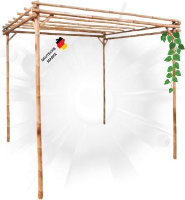 Pergola Holz LEOD 1,7x1,7x2,2m Bambus Terrassenüberdachung Sonnenschutz Rankhilfe