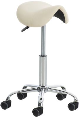 Sattelhocker mit Rollen VOULI Creme Höhenverstellbar Drehbar Kunstleder pflegeleicht