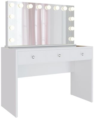 Schminktisch LILLE Holz Weiß 120x50x144 cm Schminktisch Beleuchtung Spiegel