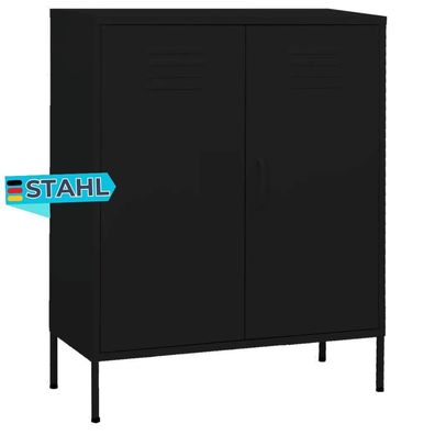 Sideboard KEVI Metall Schwarz 80x35x101,5 cm Stahl Flurschrank Metallschrank